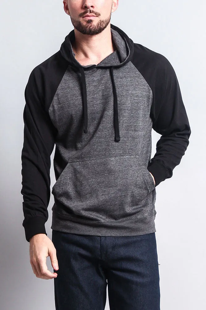 Lightweight Contrast Raglan Sleeve Pullover Hoodie