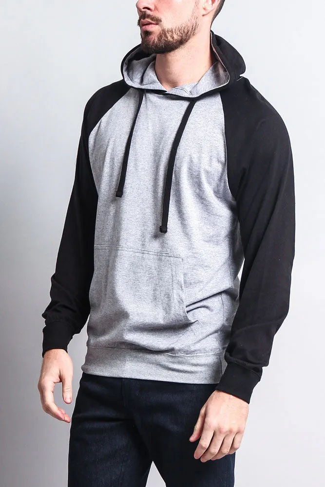 Lightweight Contrast Raglan Sleeve Pullover Hoodie