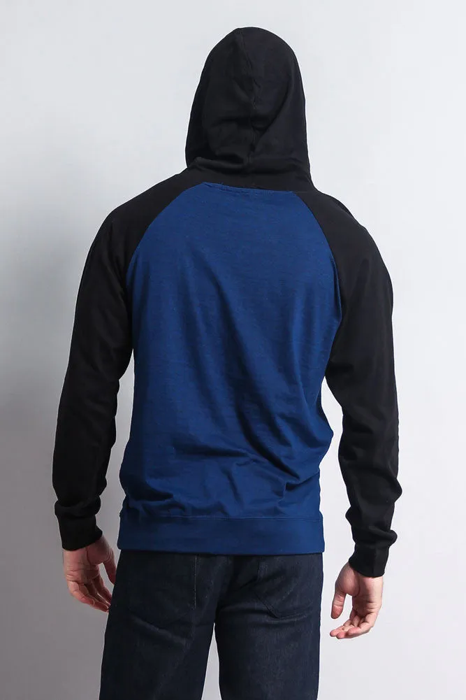 Lightweight Contrast Raglan Sleeve Pullover Hoodie