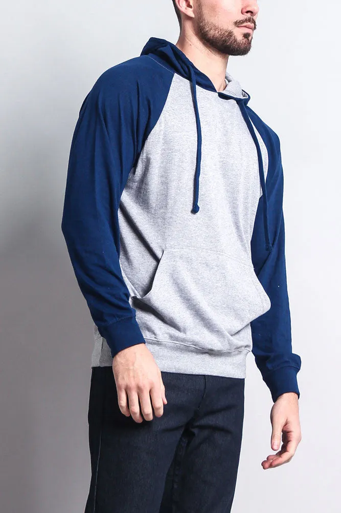 Lightweight Contrast Raglan Sleeve Pullover Hoodie