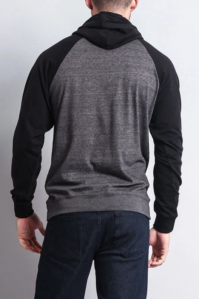 Lightweight Contrast Raglan Sleeve Pullover Hoodie