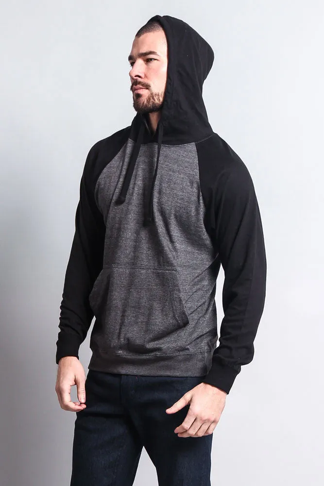 Lightweight Contrast Raglan Sleeve Pullover Hoodie