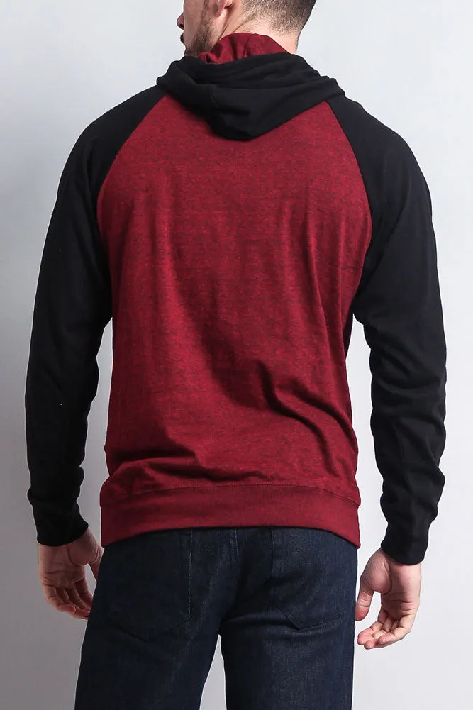 Lightweight Contrast Raglan Sleeve Pullover Hoodie