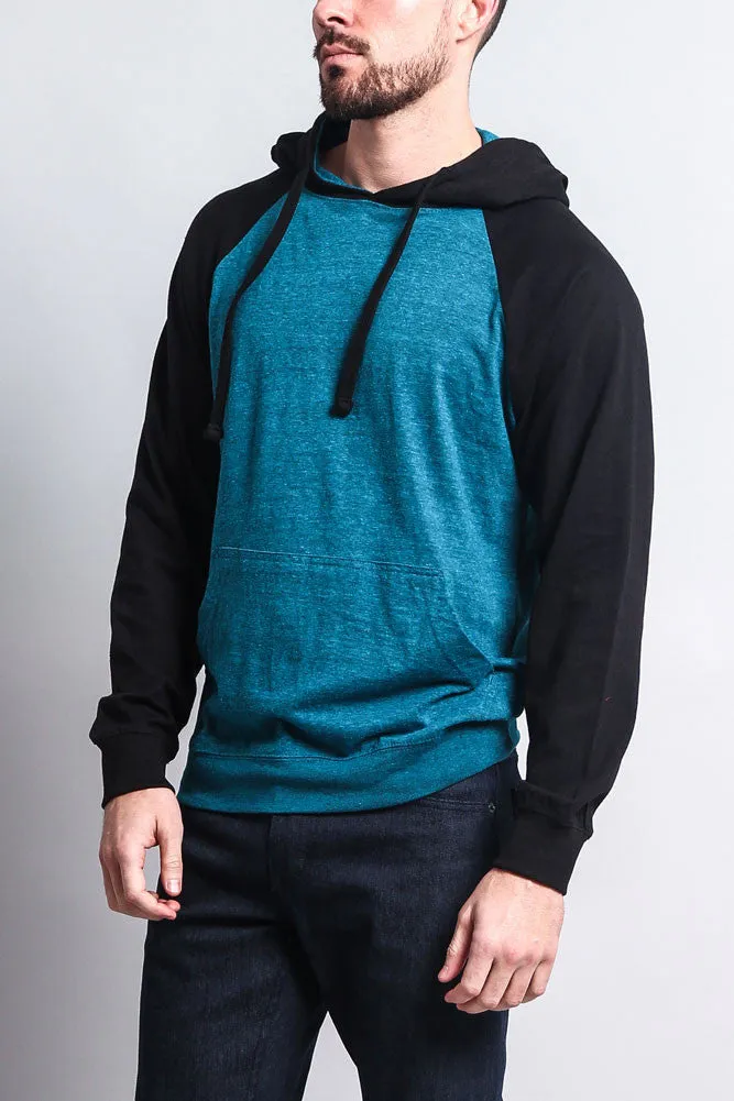 Lightweight Contrast Raglan Sleeve Pullover Hoodie