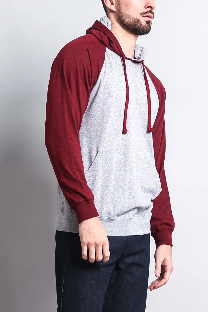 Lightweight Contrast Raglan Sleeve Pullover Hoodie