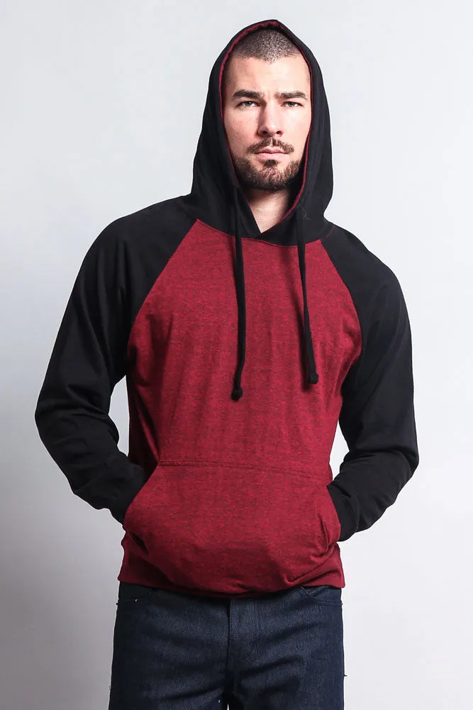 Lightweight Contrast Raglan Sleeve Pullover Hoodie