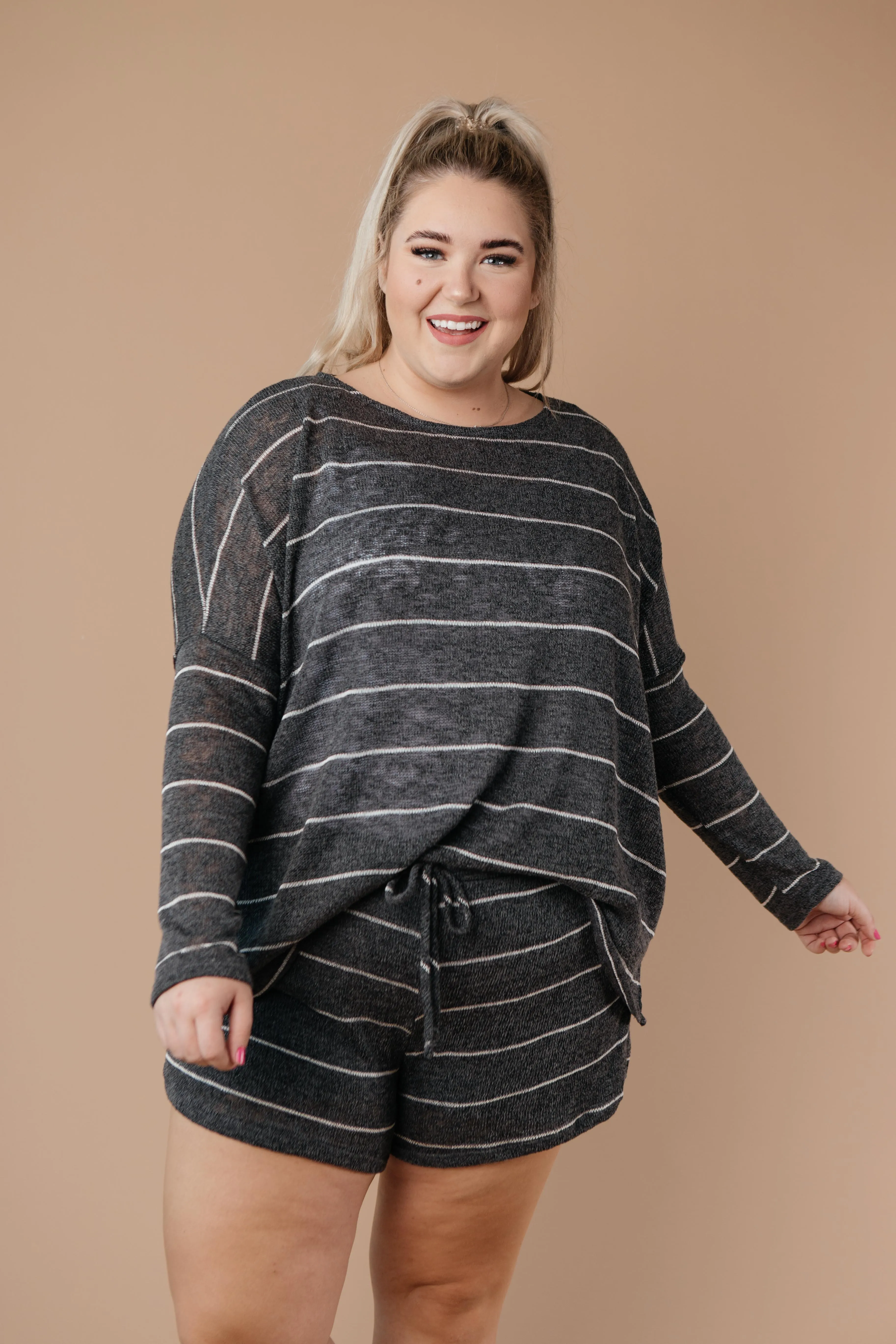 Lightweight Striped Pullover In Charcoal