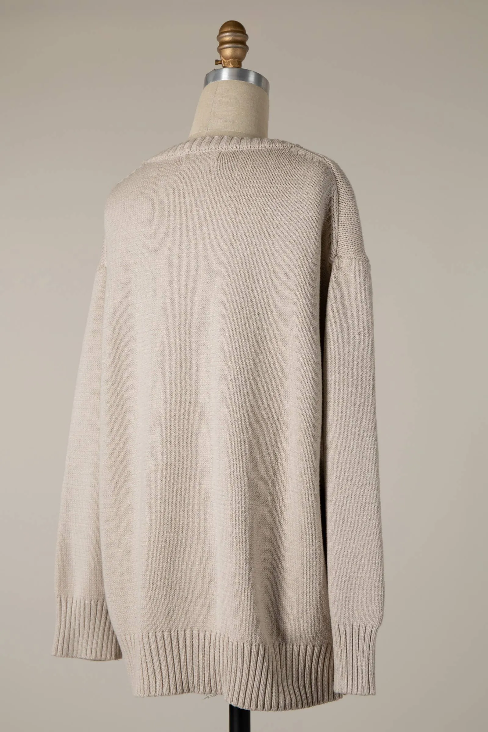 Lyla Cable Knit Ribbed Soft Pullover Sweater - Beige