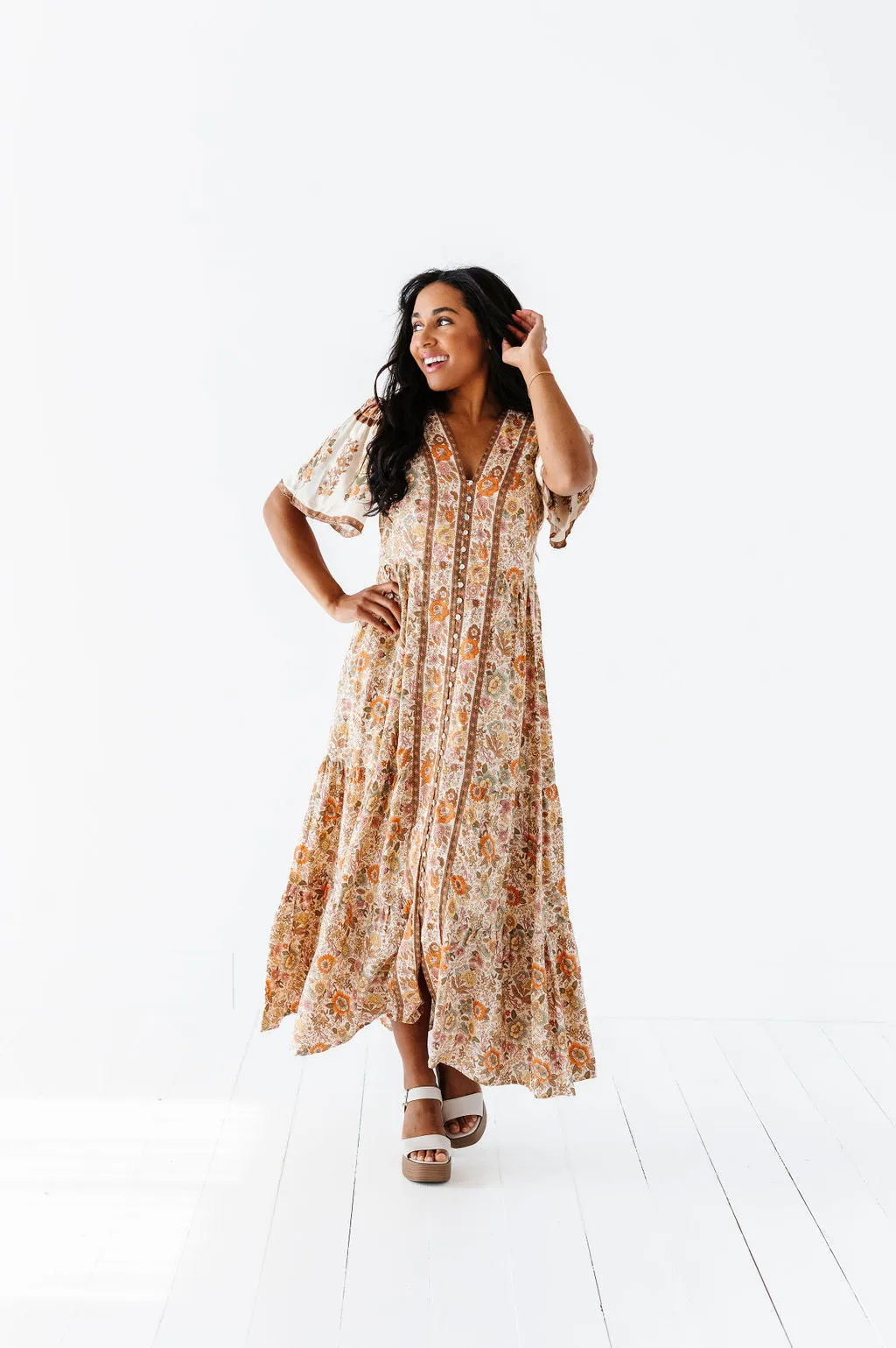 Lyra Floral Midi Dress - Size Small Left