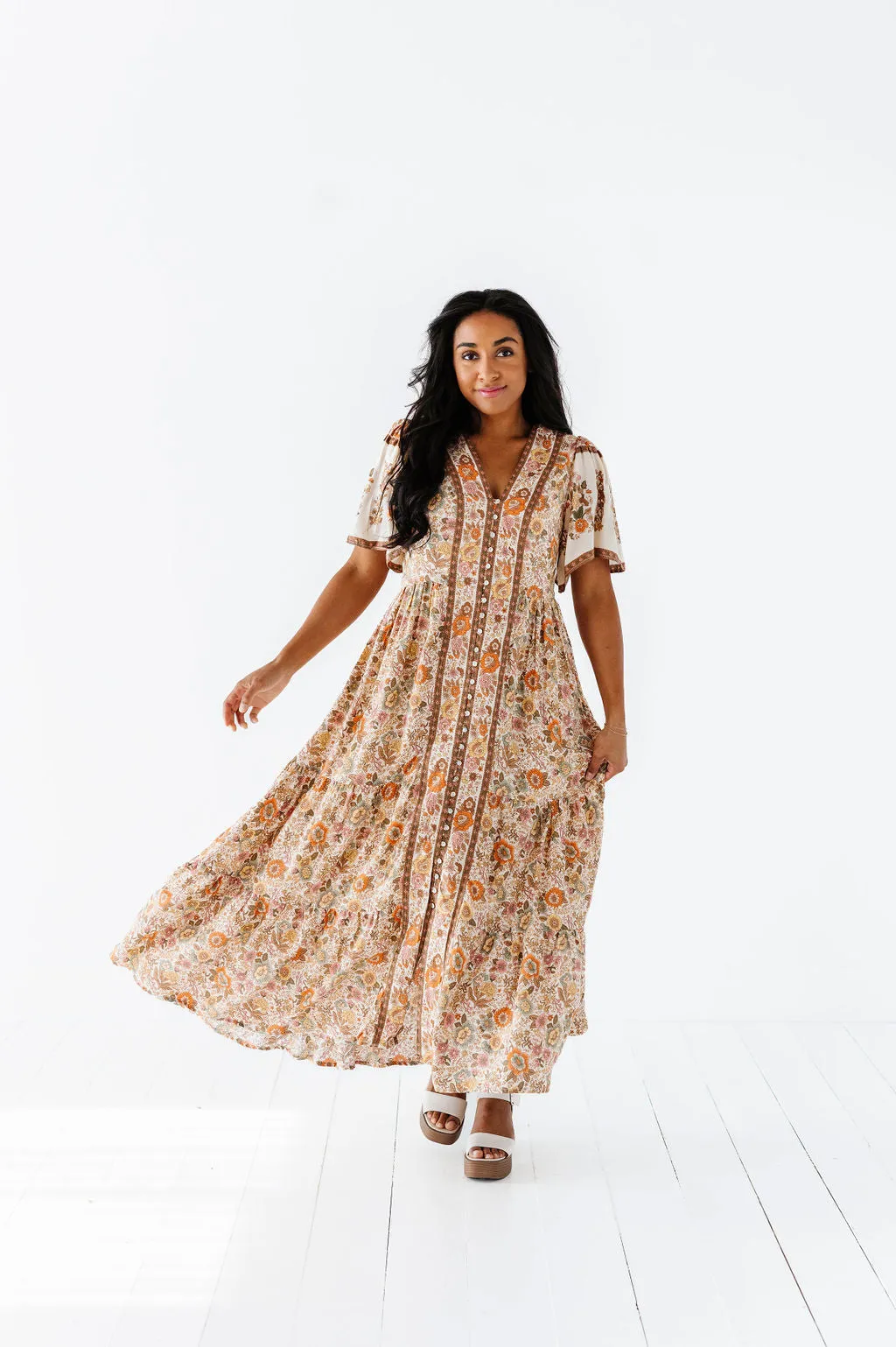 Lyra Floral Midi Dress - Size Small Left