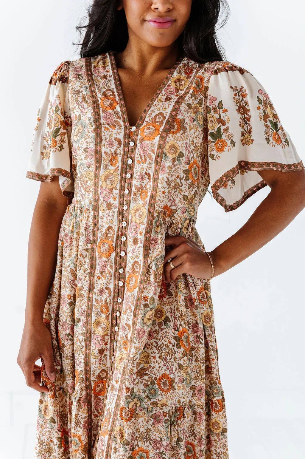 Lyra Floral Midi Dress - Size Small Left