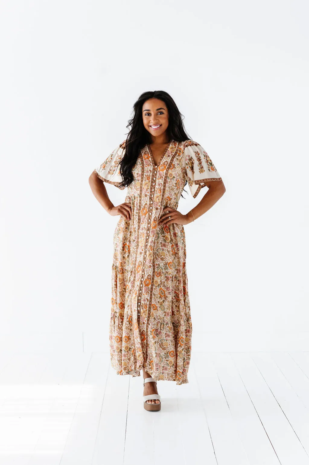 Lyra Floral Midi Dress - Size Small Left