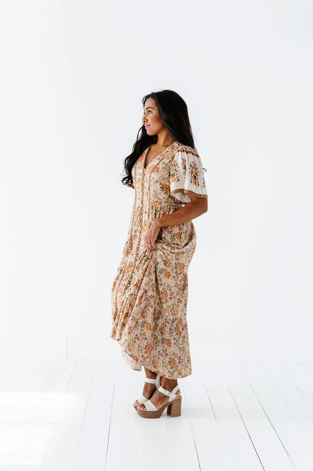 Lyra Floral Midi Dress - Size Small Left