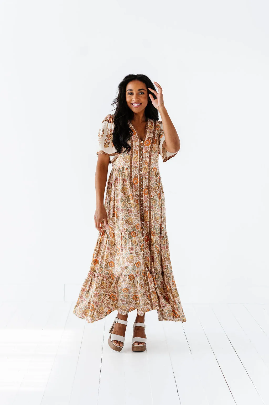 Lyra Floral Midi Dress - Size Small Left