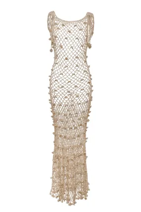 Malva Metallic Handmade Crochet Maxi Dress