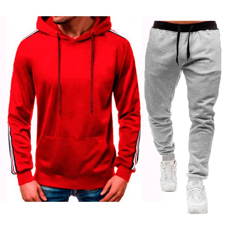 Men's Casual Splicing Pullover Hooded Hoodies Joggers Two Piece Set