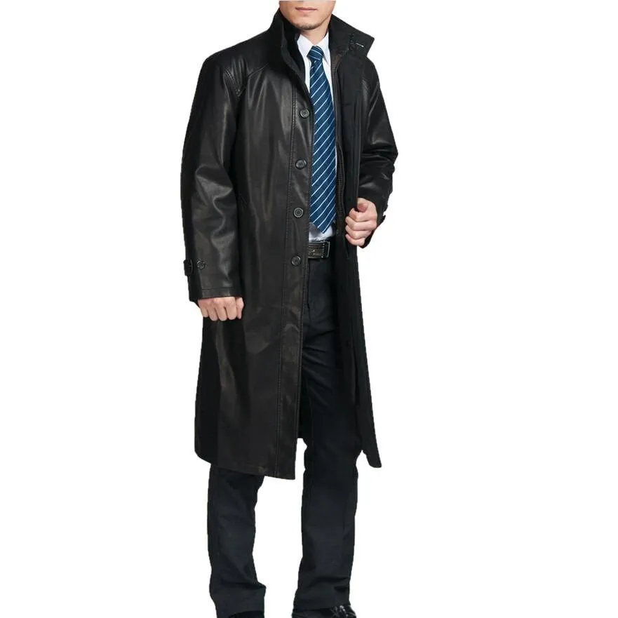 Mens Quality Parka Full Length Leather Coat