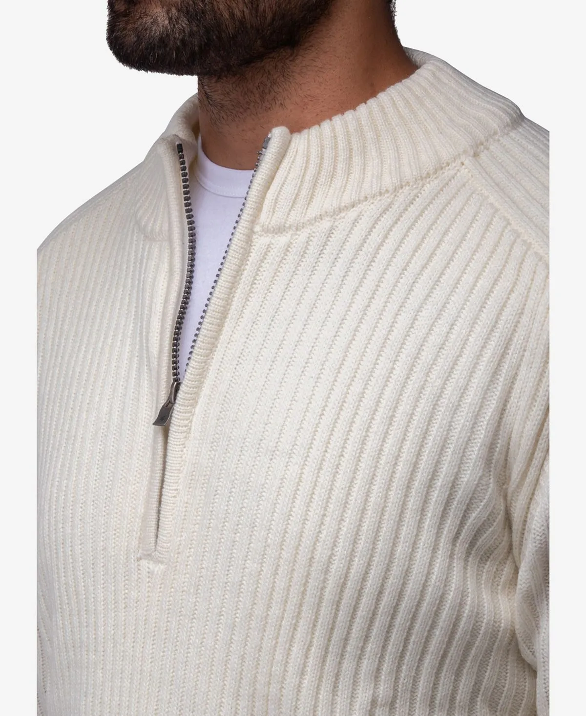 Men's Ribbed Stand Neck Sweater with Quarter Zip X-Ray