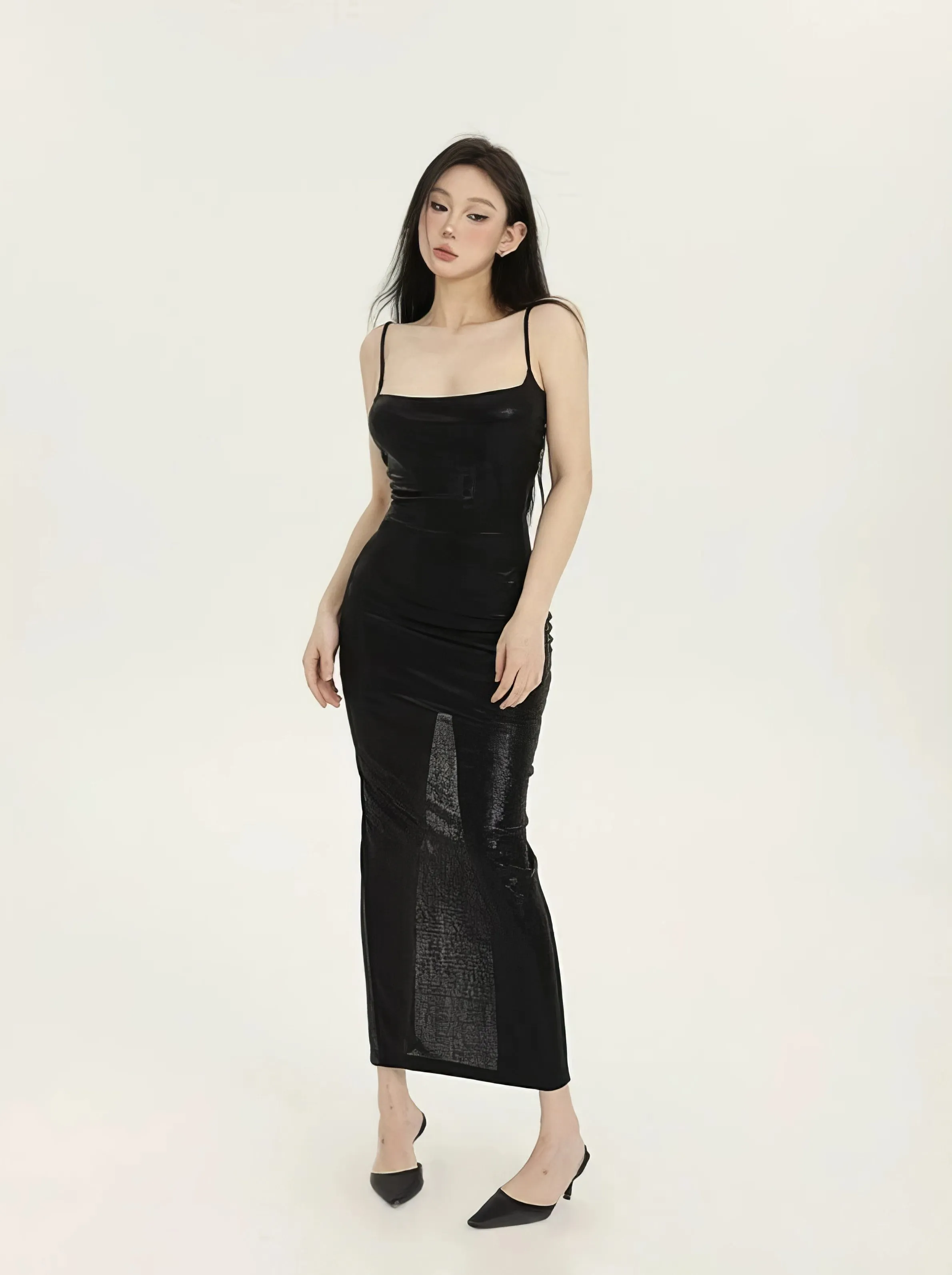 Metallic Sheen Sleeveless Low-Neck Maxi Dress