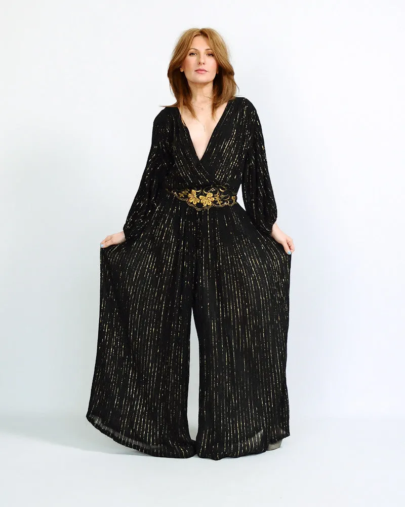 Metallic Stripe Gauze India Palazzo Jumpsuit