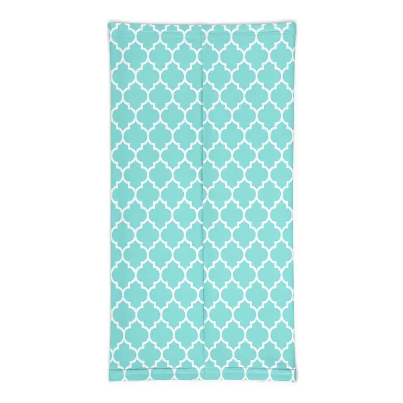 Morrocan ornamental Light green aqua blue print design, reusable, washable neck gaiter face cover headband wrap tube scarf mask head wear