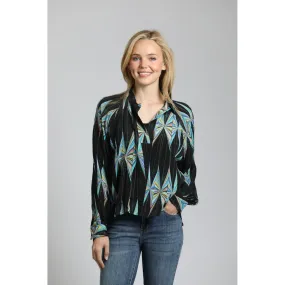 Multi-Color Half-Placket Pullover Blouse