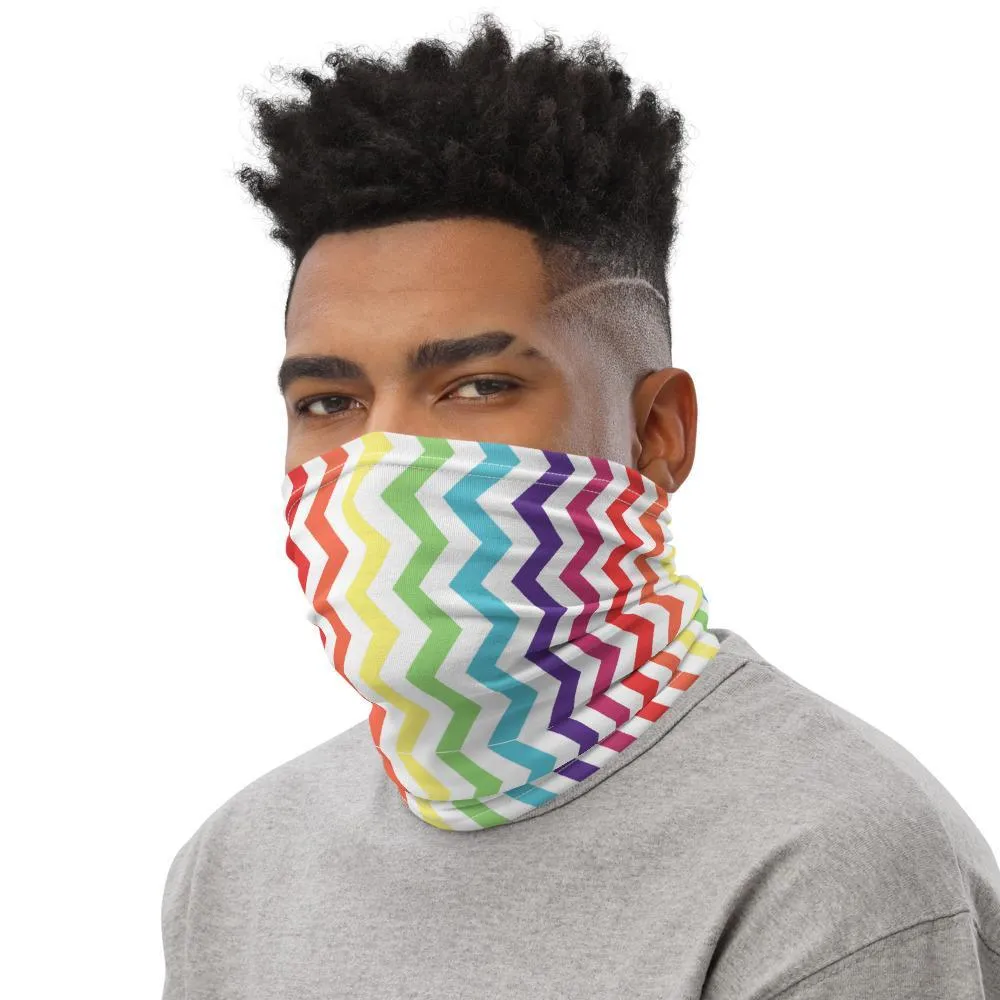 Multiple color zigzag design with white background neck gaiter face cover headband balaclava mask wristband made in US - US Fast Shipping