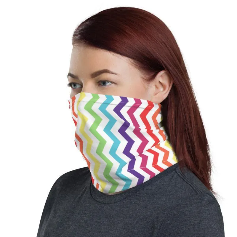 Multiple color zigzag design with white background neck gaiter face cover headband balaclava mask wristband made in US - US Fast Shipping