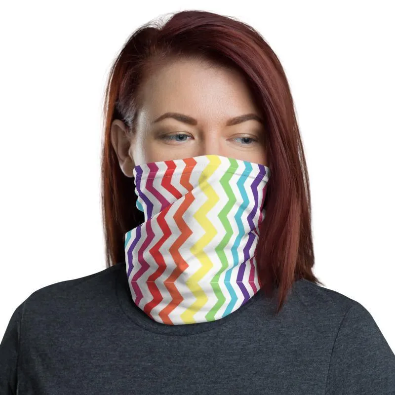 Multiple color zigzag design with white background neck gaiter face cover headband balaclava mask wristband made in US - US Fast Shipping