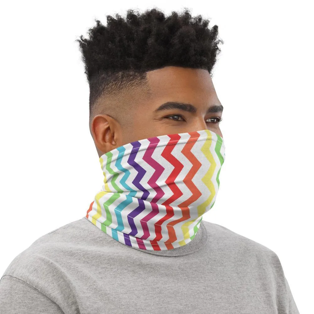 Multiple color zigzag design with white background neck gaiter face cover headband balaclava mask wristband made in US - US Fast Shipping