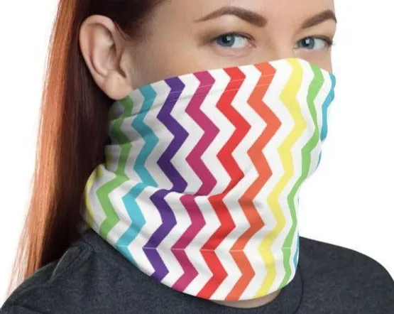 Multiple color zigzag design with white background neck gaiter face cover headband balaclava mask wristband made in US - US Fast Shipping