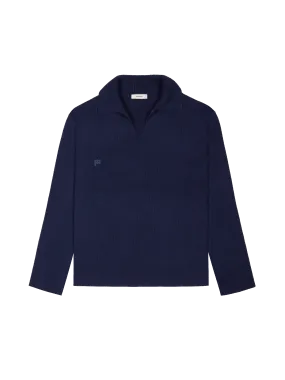 Open Collar Knit Jumper—navy blue