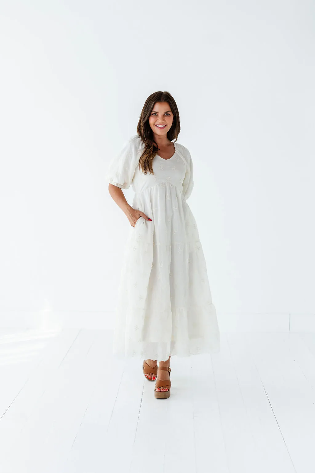 Pearl Midi Dress in Cream