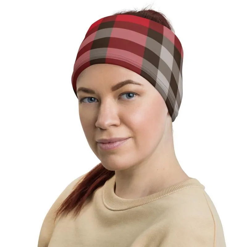 Red brown plaid gray checkered - neck gaiter 12 in 1 face cover head wear headband wrap balaclava mask head wear beanie - US Fast Shipping