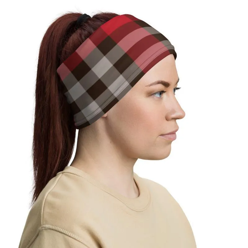 Red brown plaid gray checkered - neck gaiter 12 in 1 face cover head wear headband wrap balaclava mask head wear beanie - US Fast Shipping