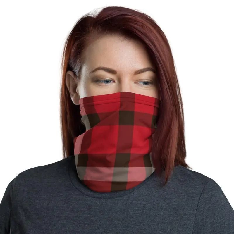 Red brown plaid gray checkered - neck gaiter 12 in 1 face cover head wear headband wrap balaclava mask head wear beanie - US Fast Shipping