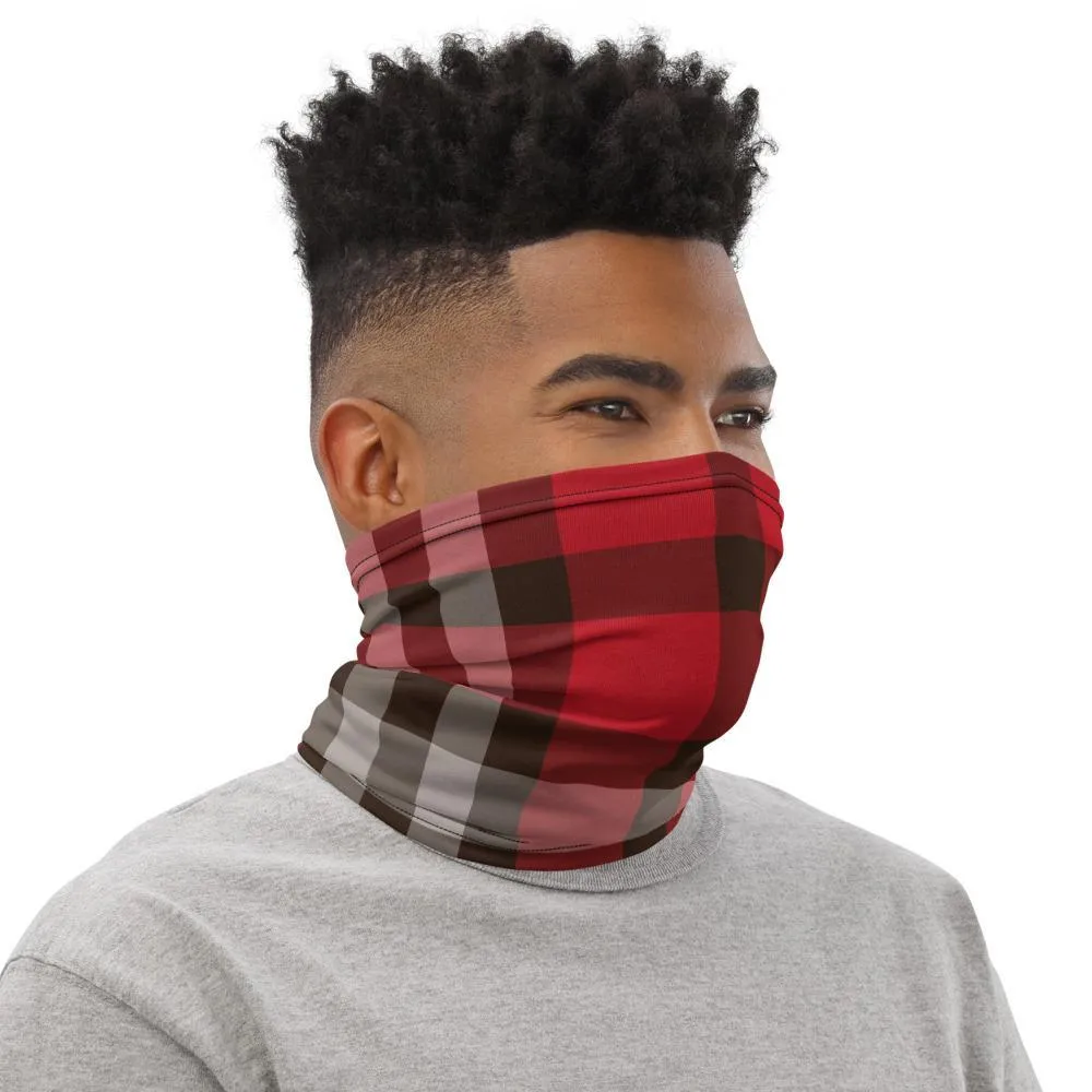 Red brown plaid gray checkered - neck gaiter 12 in 1 face cover head wear headband wrap balaclava mask head wear beanie - US Fast Shipping