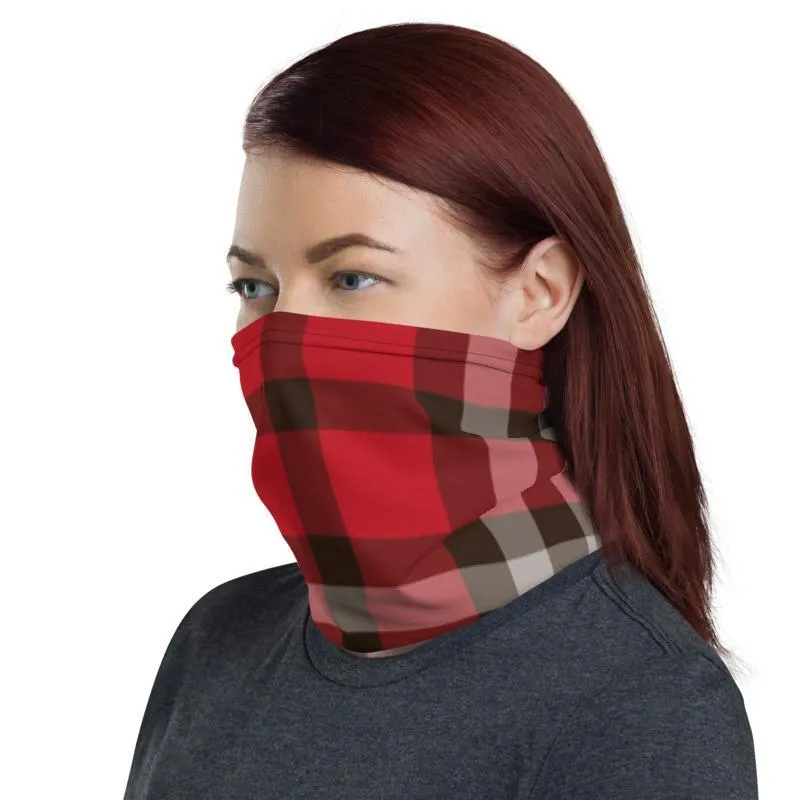 Red brown plaid gray checkered - neck gaiter 12 in 1 face cover head wear headband wrap balaclava mask head wear beanie - US Fast Shipping