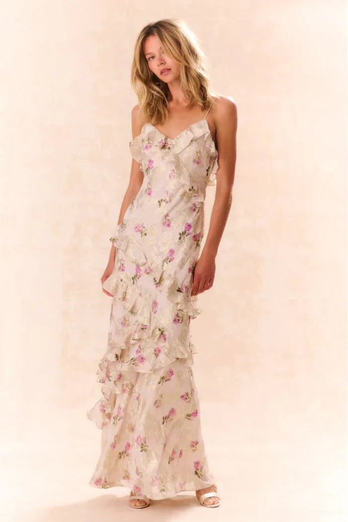 Rialto Floral Silk Maxi Dress ~ Violet Whimsy