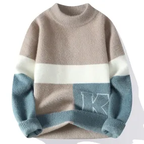 Round Neck Jacquard Color Matching Long Sleeve sweater