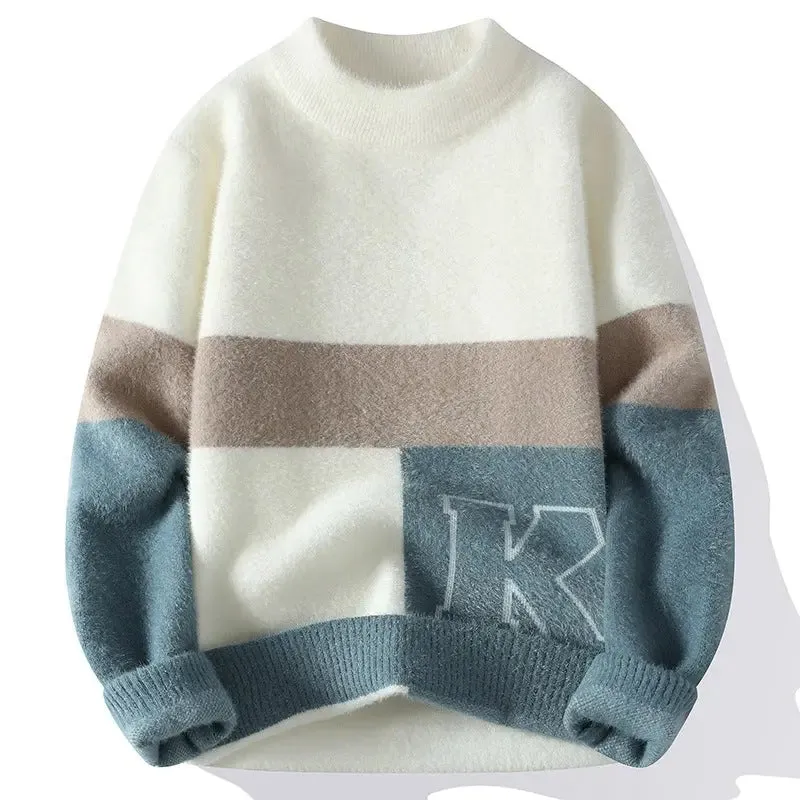 Round Neck Jacquard Color Matching Long Sleeve sweater