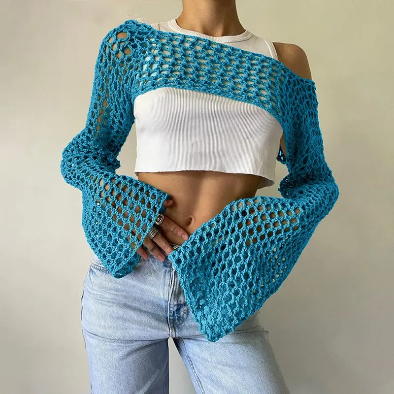 See Through Fish Net Crop Top Crochet Knit Cropped Blouse