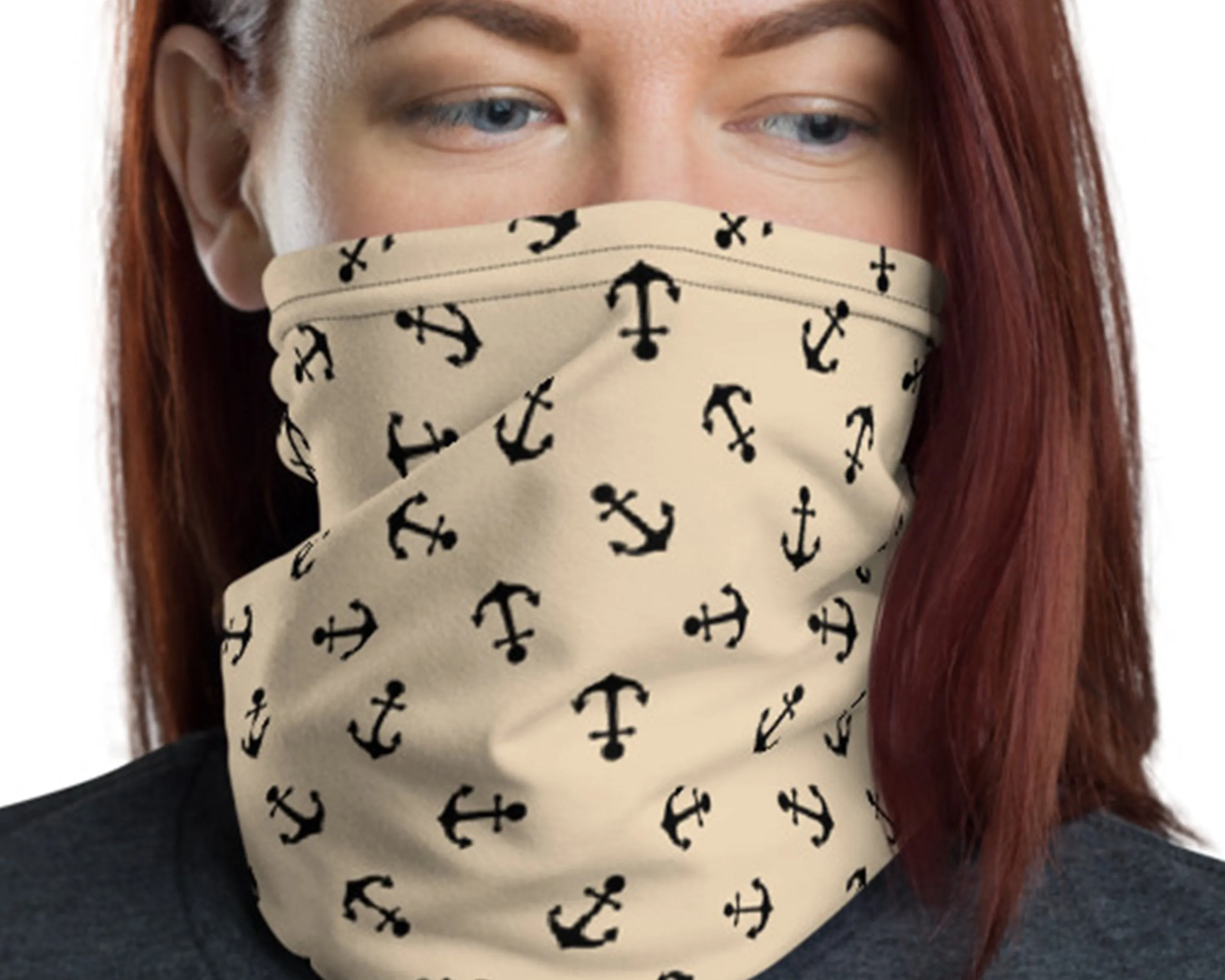 Ship anchor black pattern mask Face cover, Neck Gaiter scarve, Headwear, Headband, Bandana, Balaclava, Beanie, Wristband, Hairband, Hood, Head wrap made in US