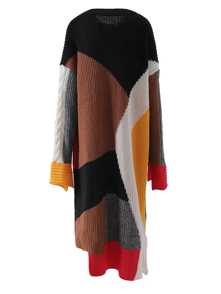 TEEK - Black Color-Block Long Sweater Dress