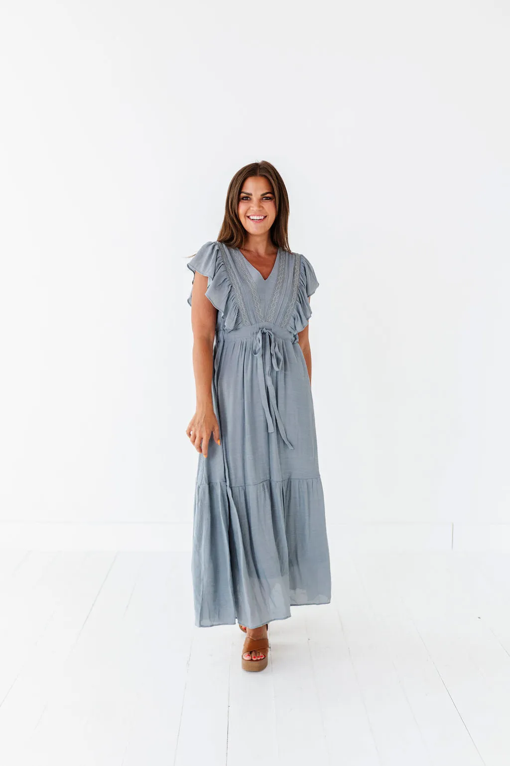 Tillie Midi Dress in Dusty Blue