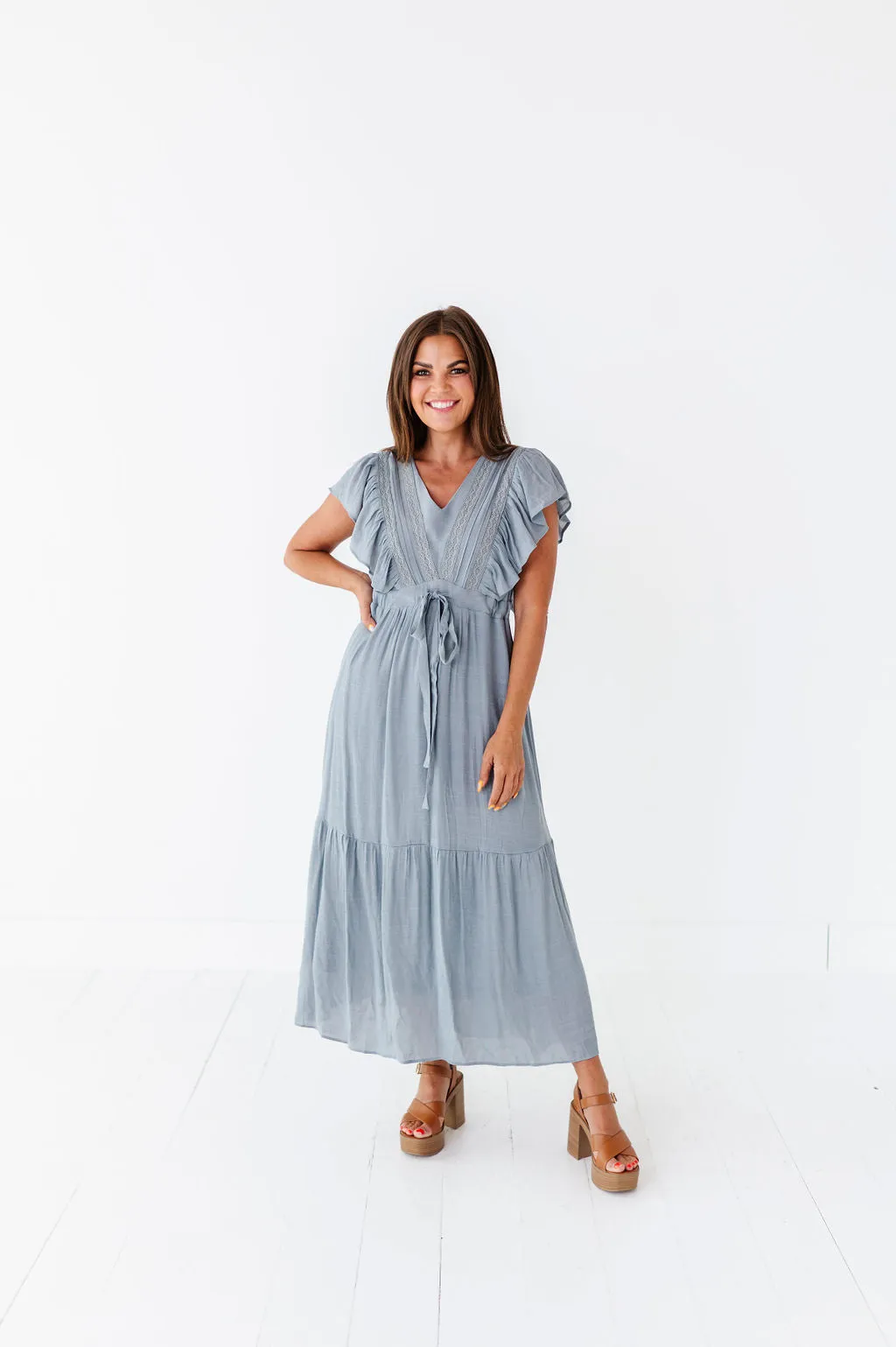 Tillie Midi Dress in Dusty Blue