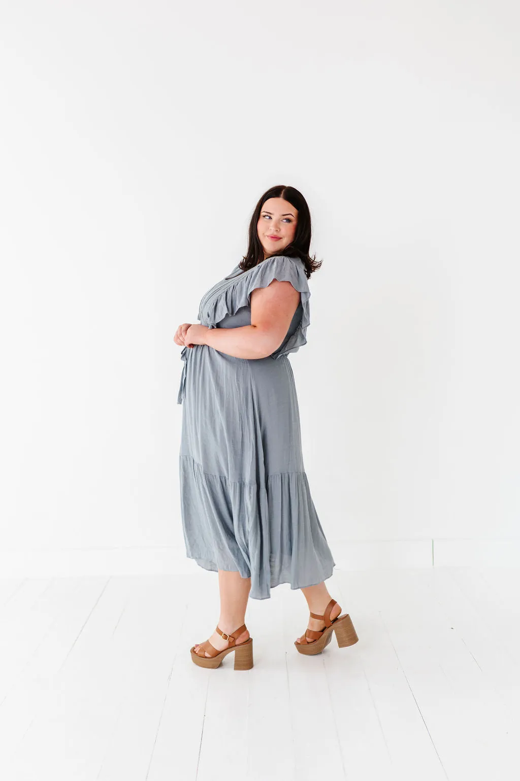 Tillie Midi Dress in Dusty Blue