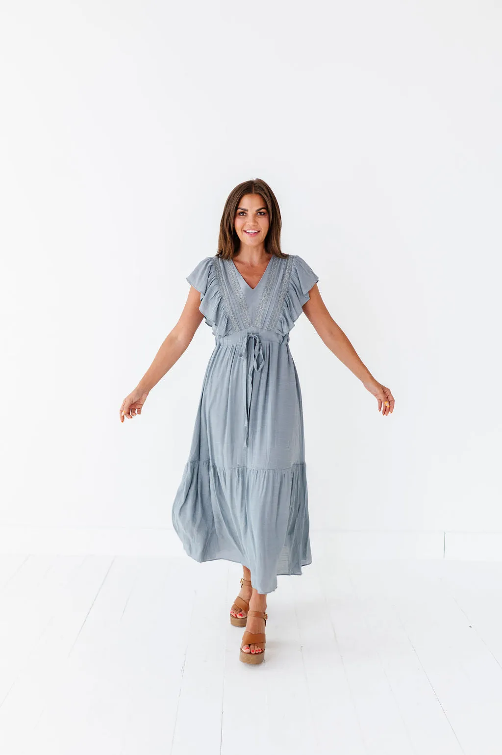 Tillie Midi Dress in Dusty Blue