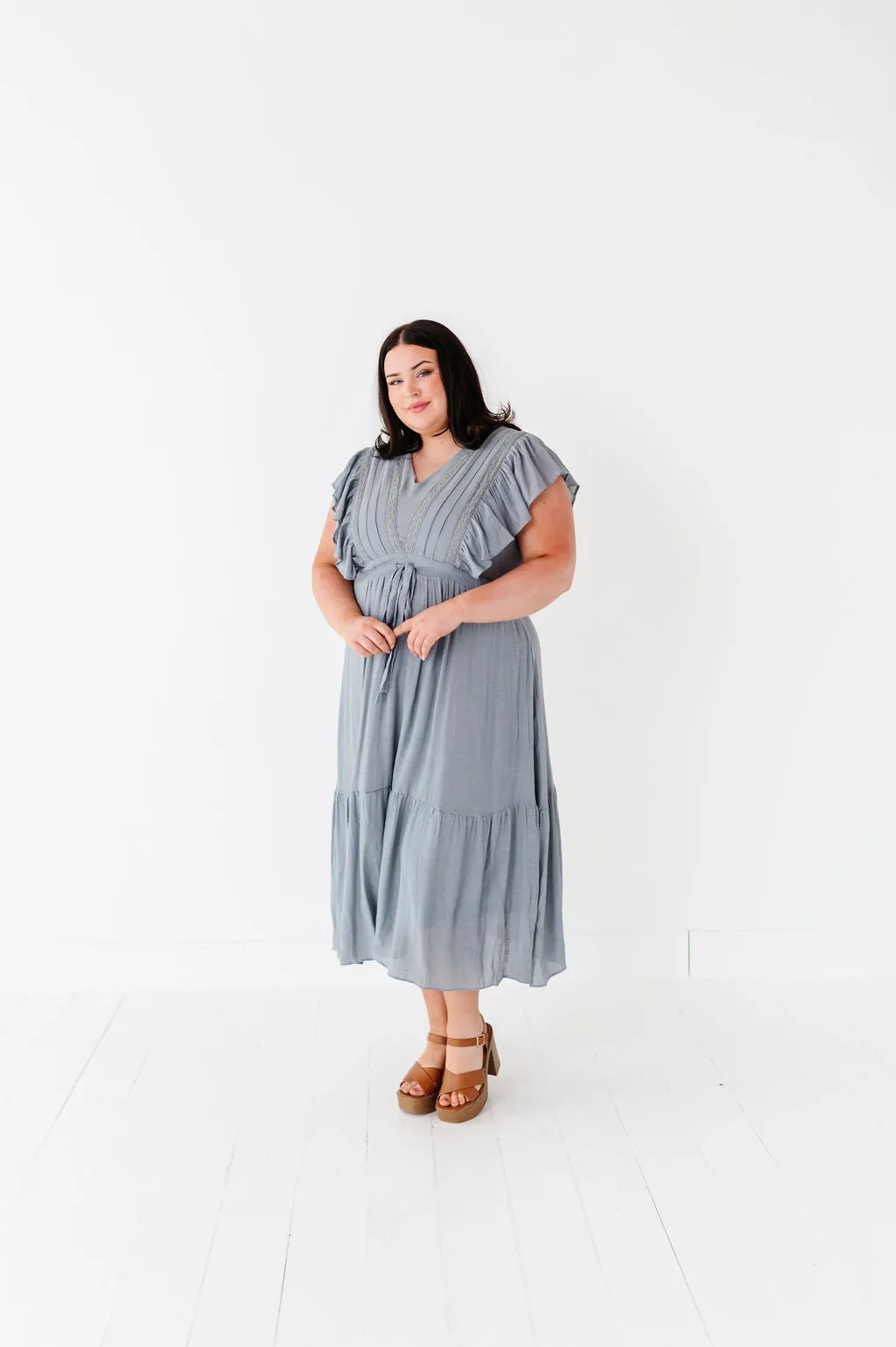 Tillie Midi Dress in Dusty Blue