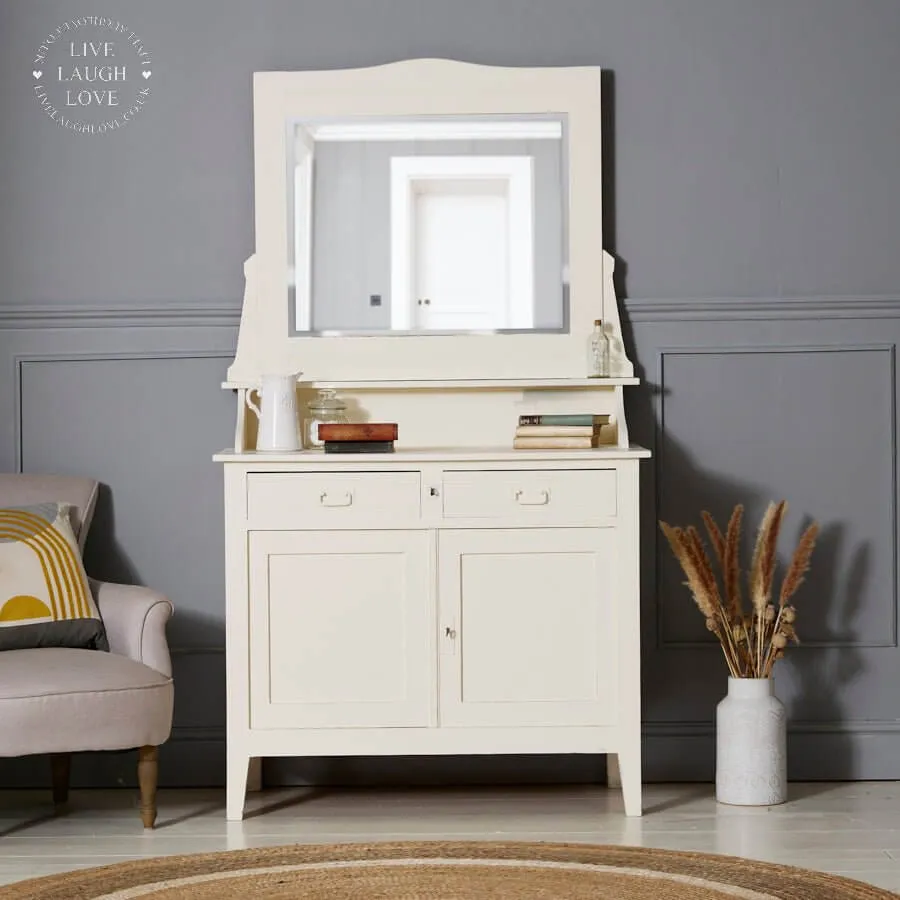 Vintage French Painted Dressing Table with Beveled Mirror Cupboard